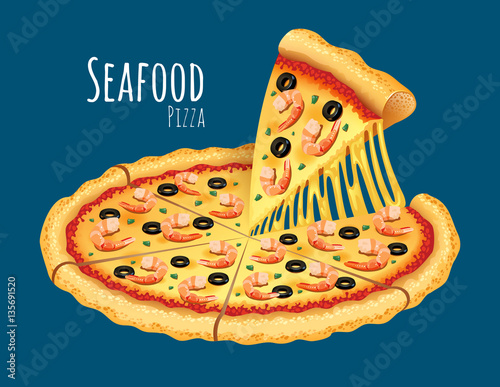 A vector illustration of a cooked Seafood Pizza