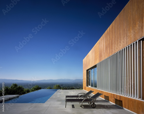 Residence,  Ranch, Los Angeles, California. Exterior with swimming pool.