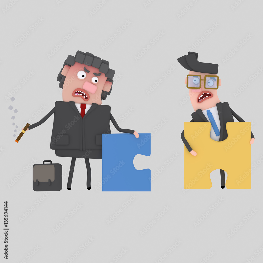 Businesspeople  arguing. Puzzles don´t fit.
Custom 3d illustration / design : Can't find what you are looking for? contact me! I can create exactly what you need.