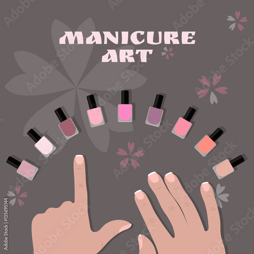 manicure art. image of fingers and bright nail polish