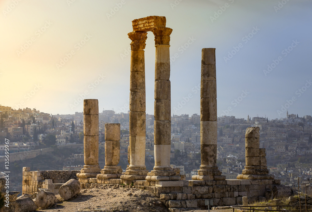 The ruins of the ancient citadel in Amman, Jordan 