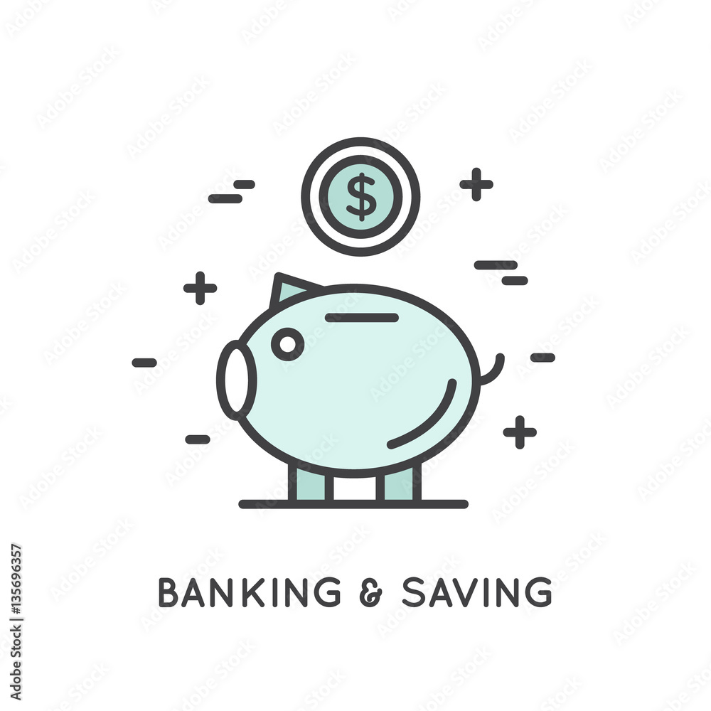Naklejka premium Vector Icon Style Illustration Concept of Savings and Money Saving Concept, Banking, Deposit Account, Profit and Revenue