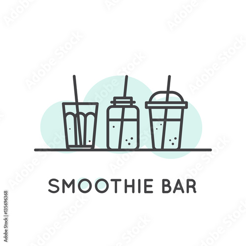 Vector Icon Style Illustration Set of Vegan or Vegetarian Smoothie Fruit Drink Detox with Leafs