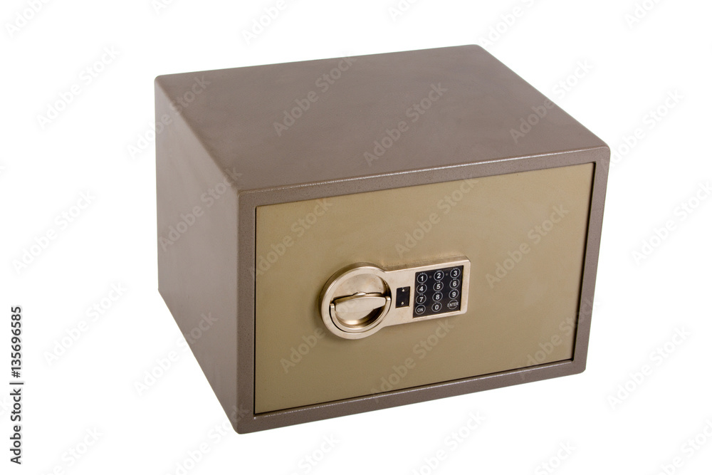 Safe with combination lock on white background Safe with combination lock on white background