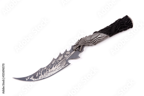 Sharp fantasy dragon dagger isolated on white background