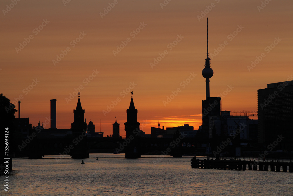 Berlin, Oberbaumbrücke during sunset