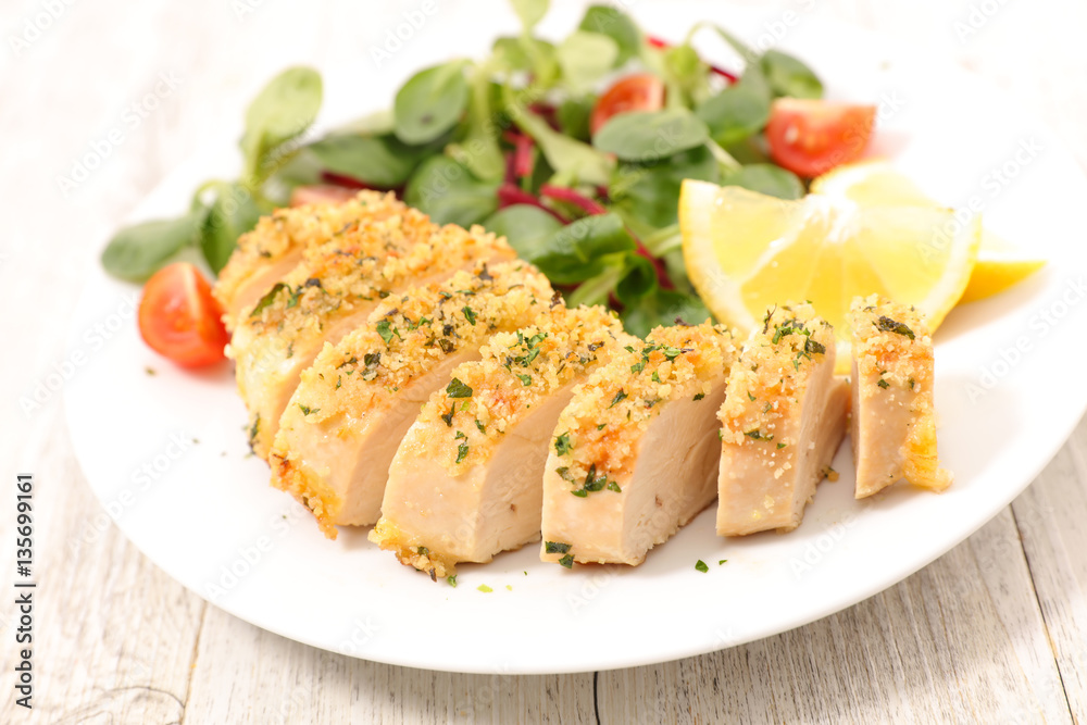 chicken breast with salad