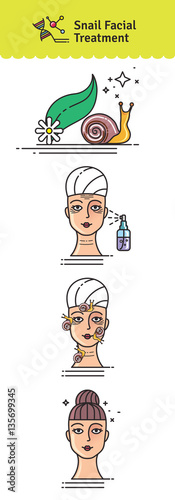 Vector Illustrated set with salon snail facial treatment