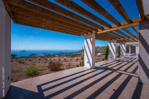 Exterior view of Clover holiday house in Kythira Island, Greece by architects R.C. Tech. The terrace. photo