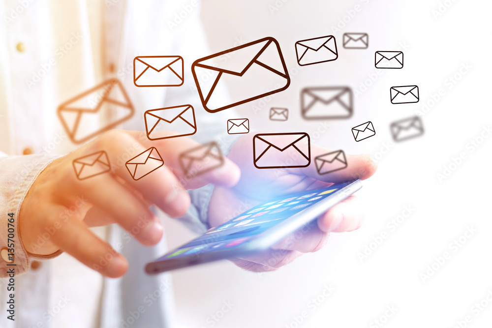 Concept of sending email on smartphone interface with message ic Concept of sending email on smartphone interface with message ic