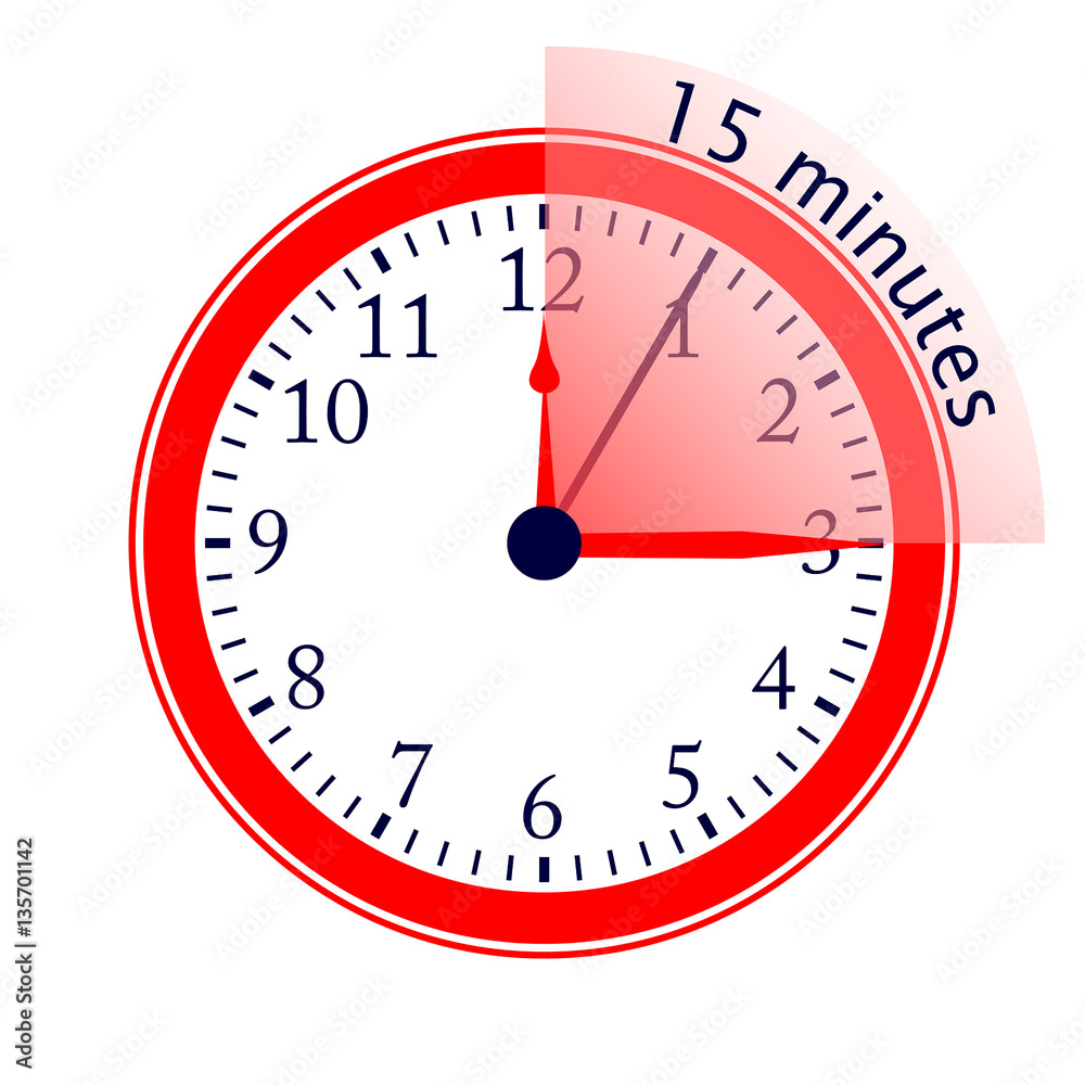 Clock 15 Minutes To Go Vector Illustration Clock 15 Minutes To Go Vector Illustration