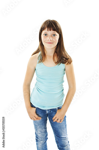 Portrait of a adorable girl standing. Isolated on white background