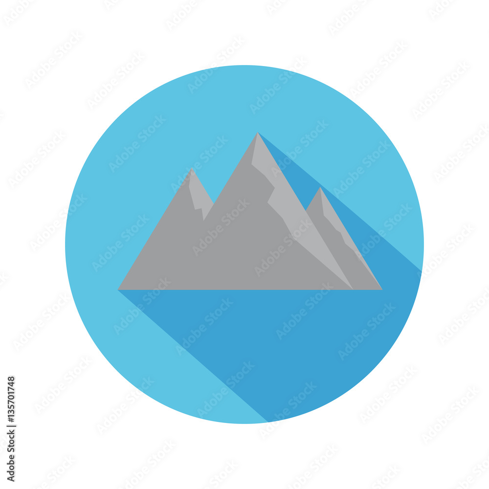 Flat Icon Of Mountain With Long Shadow For Travel And Hiking Flat Icon Of Mountain With Long Shadow For Travel And Hiking