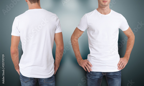 Shirt design and people concept - close up of young man in blank white t-shirt isolated.