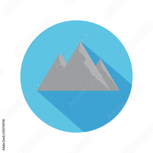 Flat Icon Of Mountain With Long Shadow For Travel And Hiking