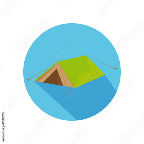 Flat Icon Of Tent With Long Shadow For Travel And Hiking