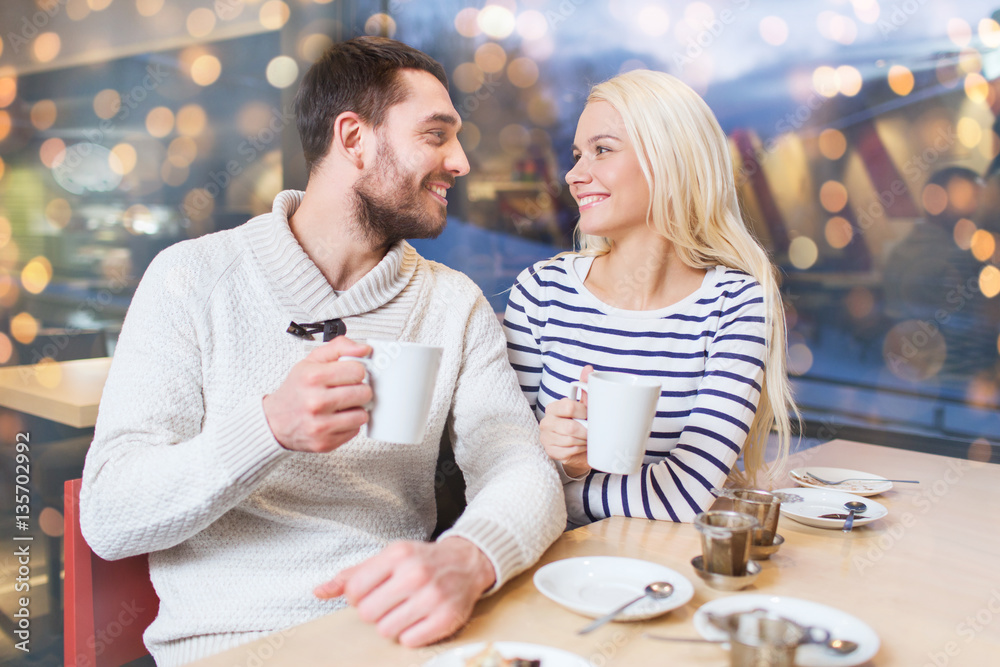 happy couple meeting and drinking tea happy couple meeting and drinking tea