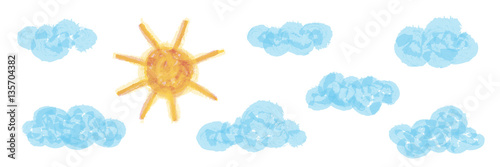 Illustration: Himmel mit Sonne und Wolken / farbig, Vektor, freigestellt