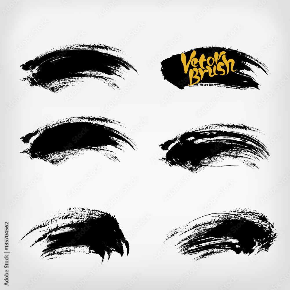 Vector black ink brush strokes stains set Vector black ink brush strokes stains set