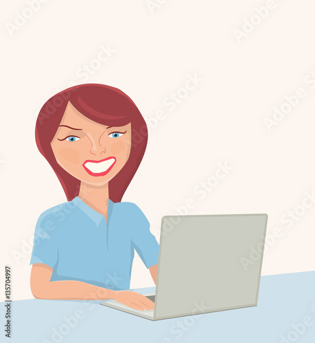 Smiling woman with a laptop