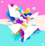 Abstract colorful poster. Plastic 3d shapes with space for text.  