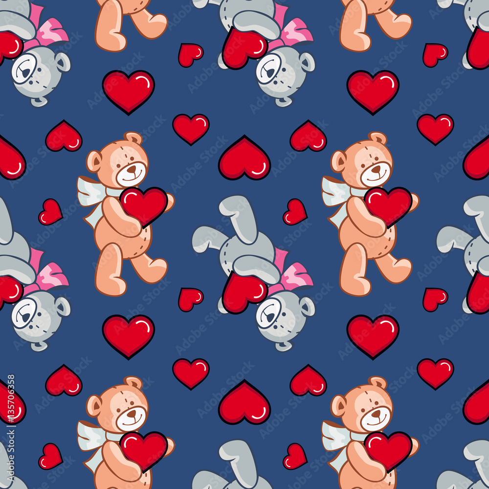 Seamless pattern with hearts and teddy bears. Vector clip art. Seamless pattern with hearts and teddy bears. Vector clip art.