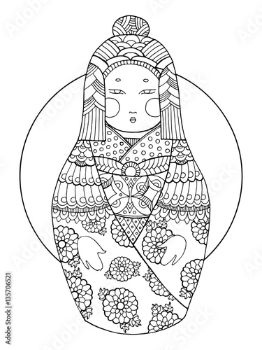 Matryoshka coloring book for adults vector
