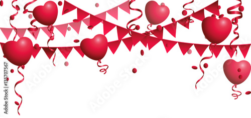 Luftballons herzförmig Konfetti Grilande Hintergrund