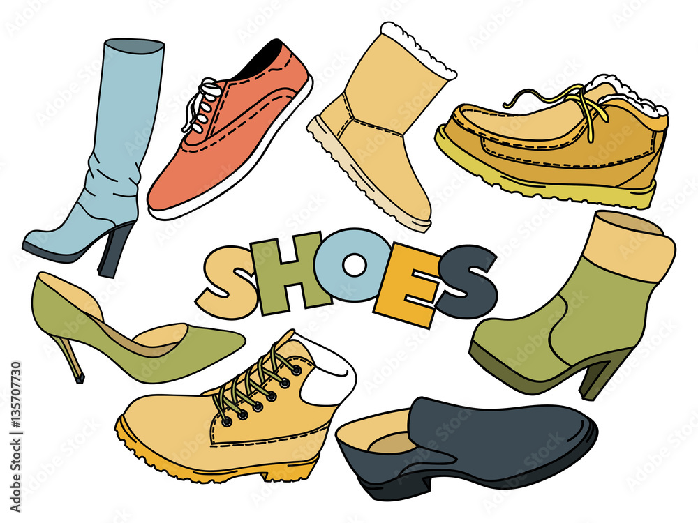 Cartoon cute doodles hand drawn isolated Shoes vector illustration ...