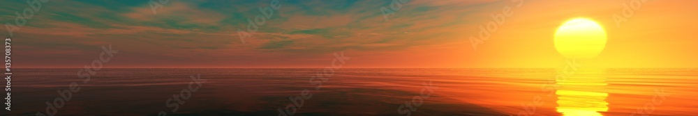 Panorama of sea sunset light over the ocean
