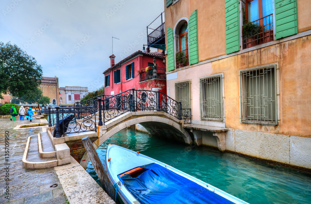 Traditional bridge architecture over canal in Venice, Italy