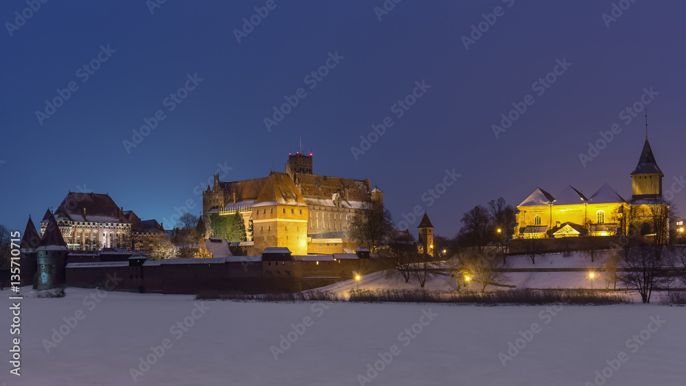 Teutonic Castle in Malbork at night