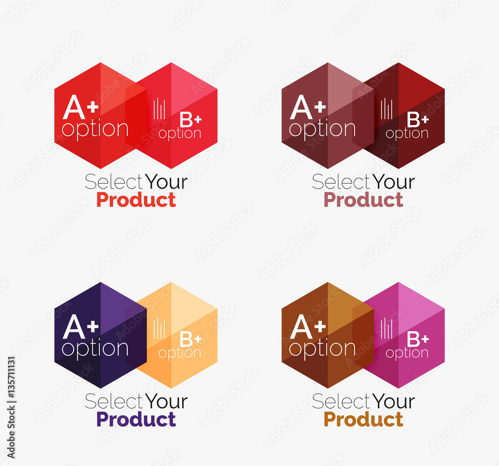 Set of business hexagon layouts with text and options Set of business hexagon layouts with text and options