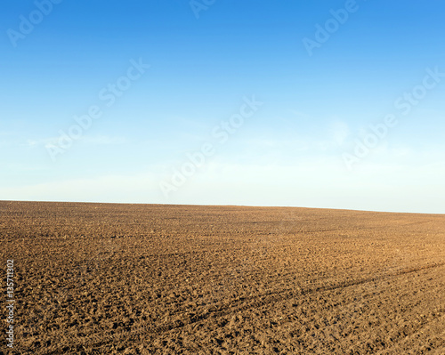 Plowed field for planting winter crops a clear autumn day.