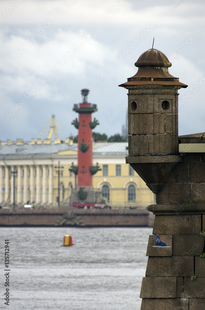 View of the Rostral column from a bastion of the Peter and Paul Fortress (St. Petersburg).