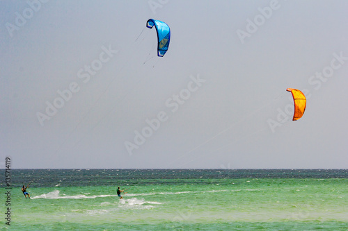 Parachute kitesurf overlook the ocean in front of the Watamu bea