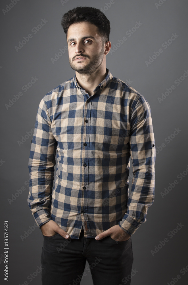 Caucasian boy isolated on grey background Caucasian boy isolated on grey background