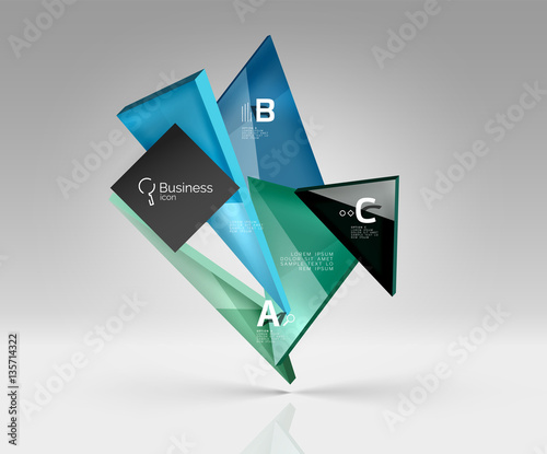 Vector glass triangles composition on grey 3d background