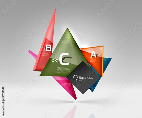 Vector glass triangles composition on grey 3d background