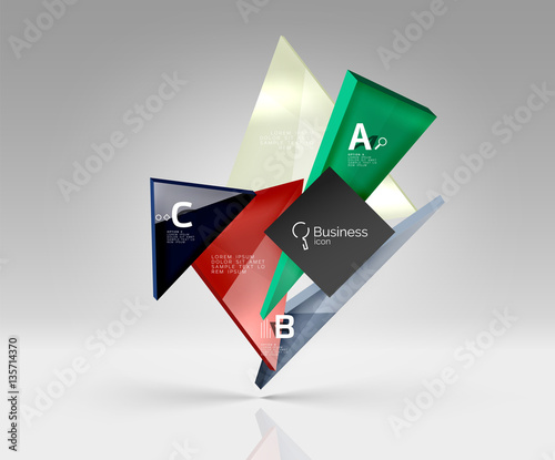 Vector glass triangles composition on grey 3d background