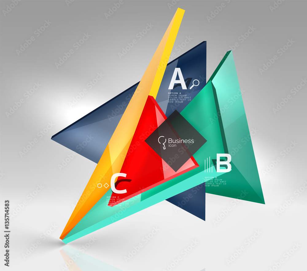 Colorful glossy glass triangle on empty 3d space Colorful glossy glass triangle on empty 3d space