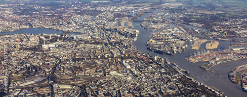 aerial of city of Hamburg in the afternoon