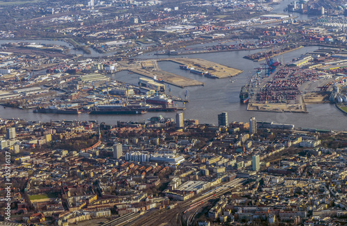 aerial of city of Hamburg in the afternoon © travelview