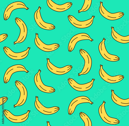 Bananas cute trendy doodles colorful seamless vector pattern