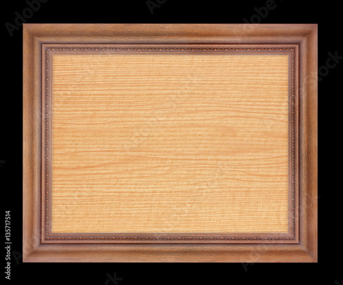 wooden picture frame isolated on black background