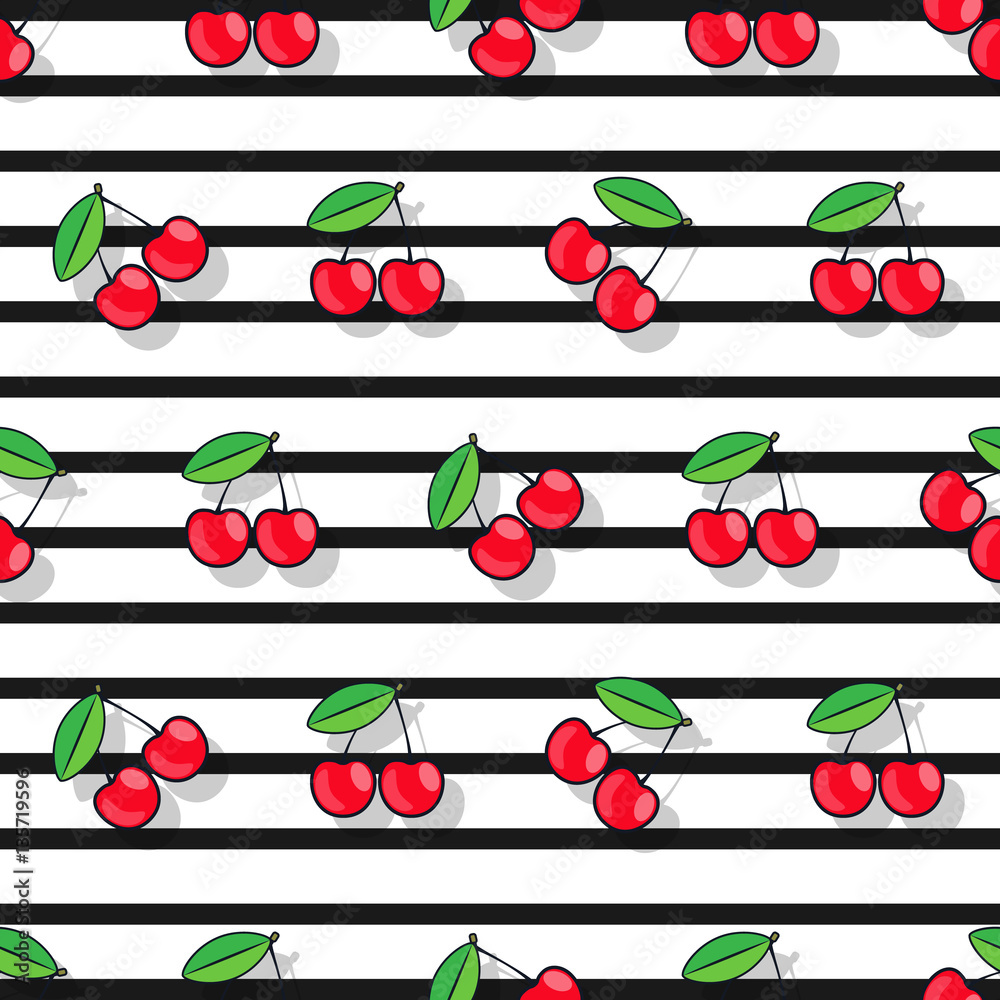 Obraz premium Cherry, seamless vector pattern in a flat style