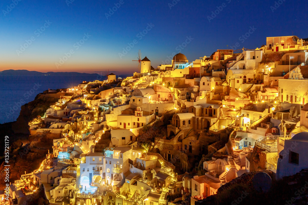 View of the village Oia at night.