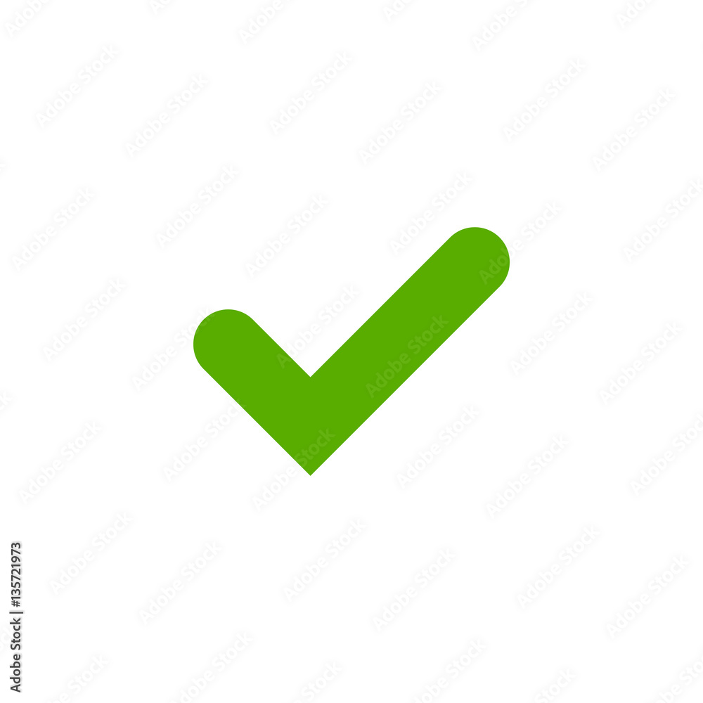 Tick sign element. Green checkmark icon isolated on white background. Simple mark graphic design. OK button for vote, decision, web. Symbol of correct, check, approved. Vector illustration Tick sign element. Green checkmark icon isolated on white background. Simple mark graphic design. OK button for vote, decision, web. Symbol of correct, check, approved. Vector illustration