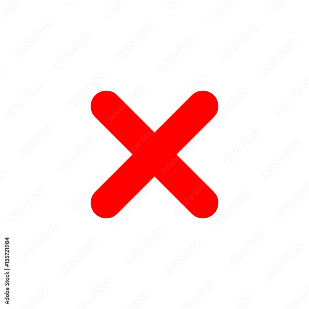 Cross sign element. Red X icon isolated on white background. Simple mark graphic design. Button for vote, decision, web. Symbol of error, check, wrong and stop, failed. Vector illustration Cross sign element. Red X icon isolated on white background. Simple mark graphic design. Button for vote, decision, web. Symbol of error, check, wrong and stop, failed. Vector illustration