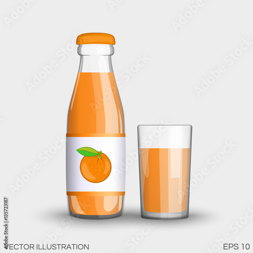 Orange juice in a transparent glass bottle isolated